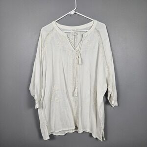 Rachel Zoe Womens M Peasant Blouse Embroidered Boho Semi Sheer Cream Festival
